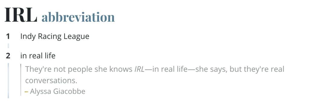 definicja IRL słownik Webstera
